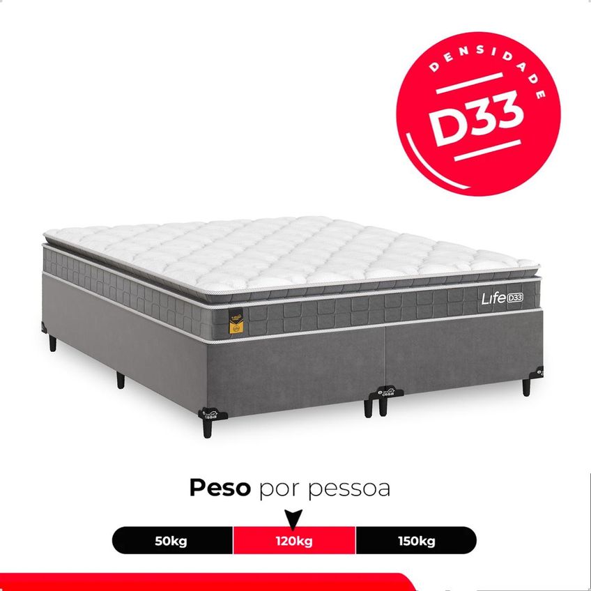 Cama Box Queen + Colchão Life D33 Pillow Top 61x158x188cm - Cinza - E-shop Casa - imagem 5