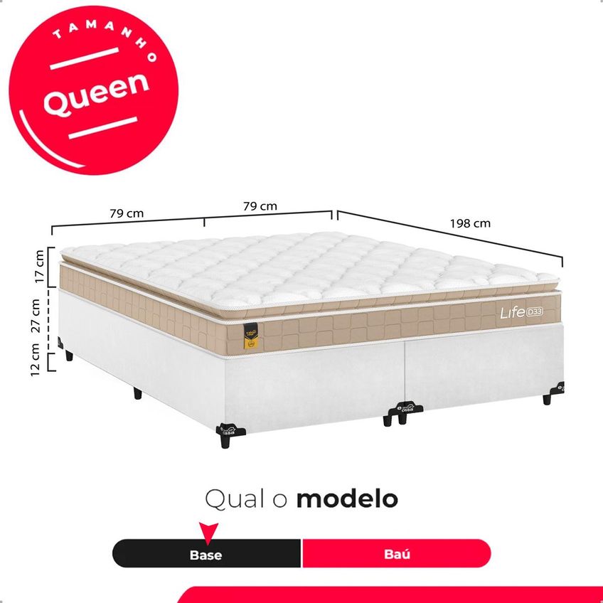 Cama Box Queen Couro Branco + Colchão Life D33 Pillow Top Bege - 61x158x188cm - E-shop Casa - imagem 3