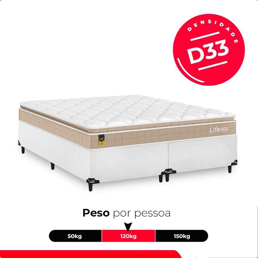 Cama Box Queen Couro Branco + Colchão Life D33 Pillow Top Bege - 61x158x188cm - E-shop Casa - imagem 5