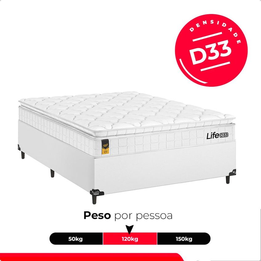 Cama Box Viúva Couro Branco + Colchão Life D33 Pillow Top Branco - 61x128x188cm - E-shop Casa - imagem 5