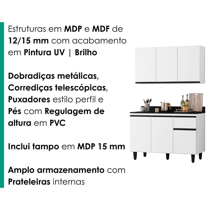 Armario Aereo Suecia E Balcao Com Tampo 120 Cm Canada Branco Rudk - imagem 5