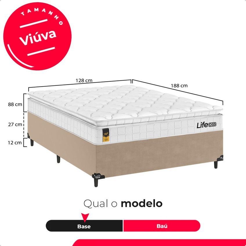 Cama Box Bege Viúva Colchão Life D33 Pillow Top Branco 61x128x188cm E-shop Casa - imagem 3