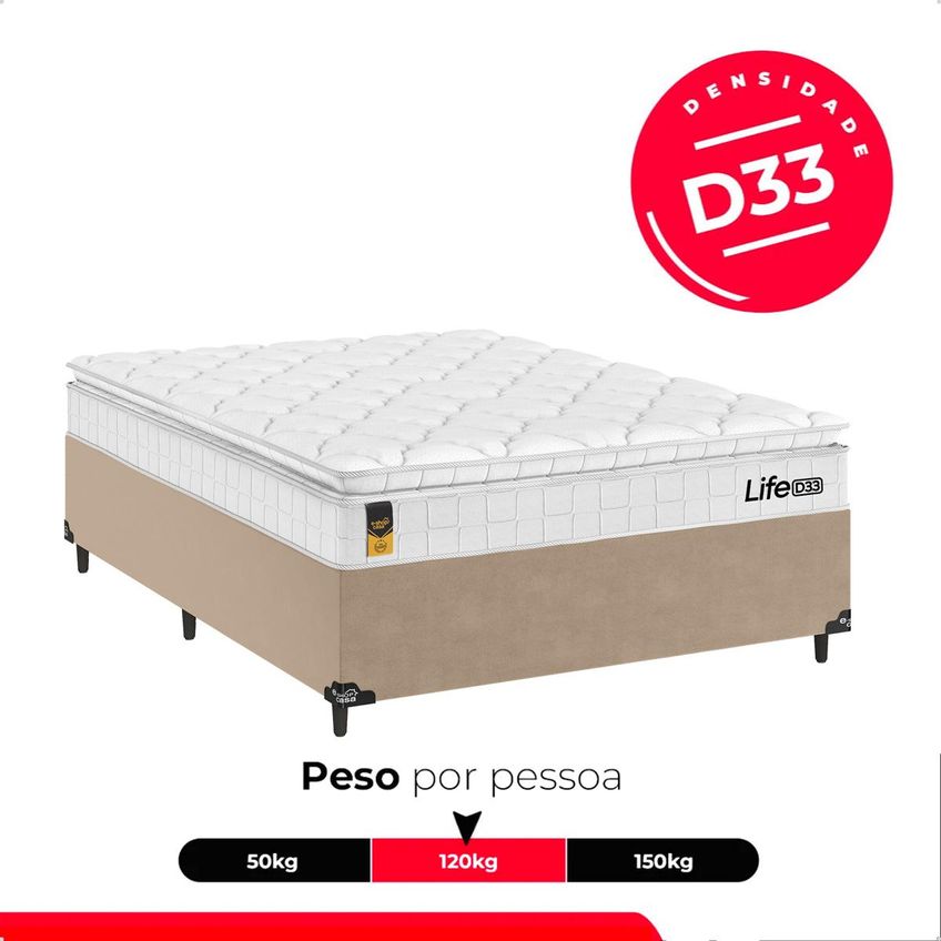 Cama Box Bege Viúva Colchão Life D33 Pillow Top Branco 61x128x188cm E-shop Casa - imagem 5