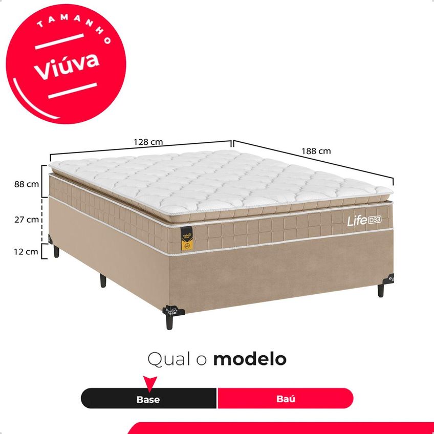 Cama Box Viúva Colchão Life D33 Pillow Top Bege 61x128x188cm E-shop Casa - imagem 3