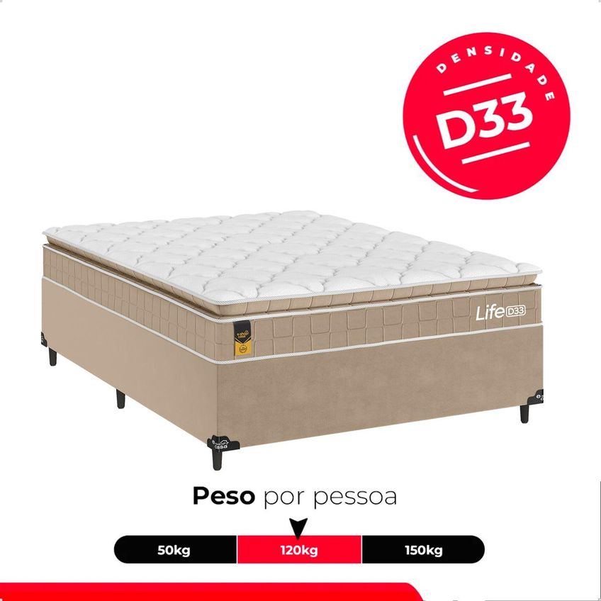 Cama Box Viúva Colchão Life D33 Pillow Top Bege 61x128x188cm E-shop Casa - imagem 5