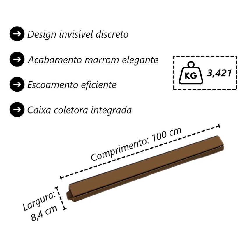 Kit 3 Grelha Invisível Com Caixa Coletora Marrom 100x8cm - imagem 5