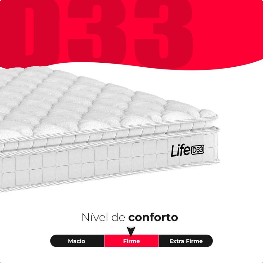 Cama Box Base Casal Bipartido Couro Preto Colchão Life D33 Pillow Top Branco 61x138x188cm E-shop Casa - imagem 4