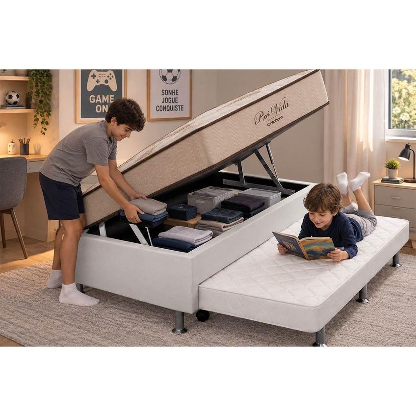 Cama Baú C/aux Crc Solteiro+colchão Molas Pró Vida Ortobom - imagem 3