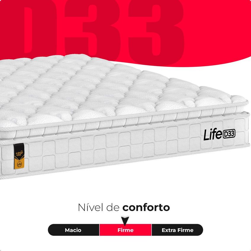Cama Box Queen Bege Colchão Life D33 Pillow Top Branco 61x158x188cm E-shop Casa - imagem 4