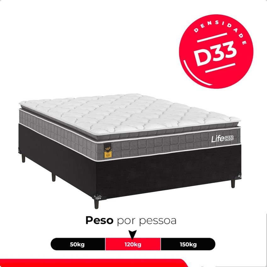 Cama Box Viúva Preto + Colchão Life D33 Pillow Top Cinza 61x128x188cm - E-shop Casa - imagem 5