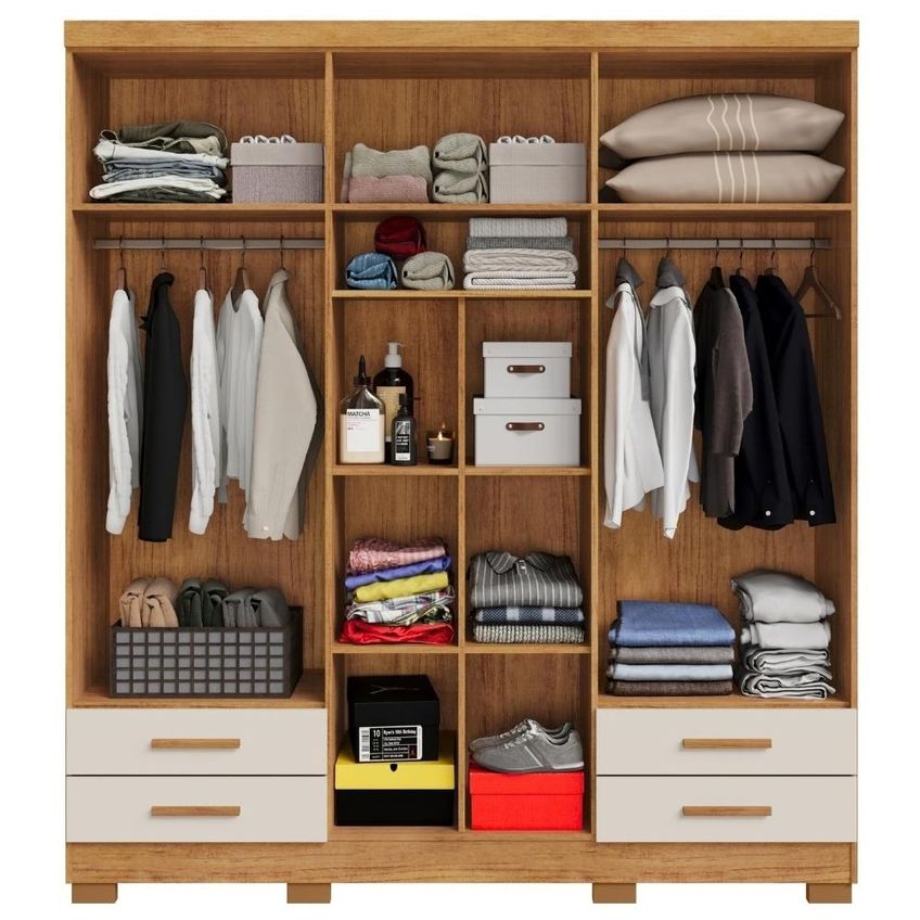 Guarda Roupa Casal 6 Portas Com Espelho 182 Cm Santiago Cedro Areia Rudk - imagem 4