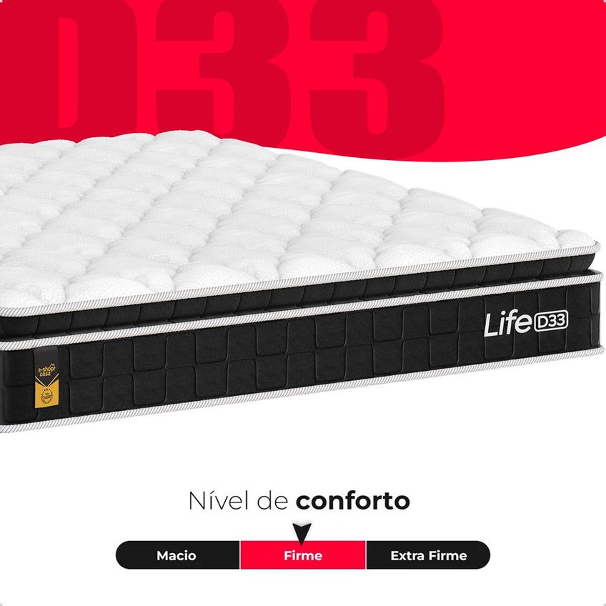 Cama Box Base Queen Couro Preto Colchão Life D33 Pillow Top Preto 61x158x188cm E-shop Casa - imagem 4