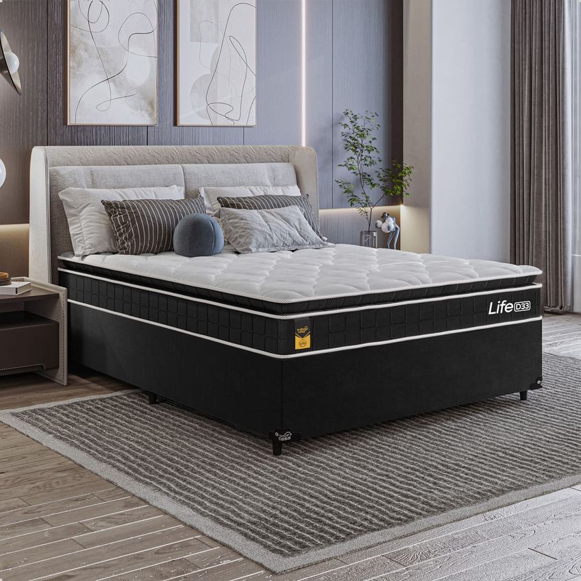 Cama Box Base Viúva Colchão Life D33 Pillow Top 61x128x188cm Preto e-shop Casa - imagem 5