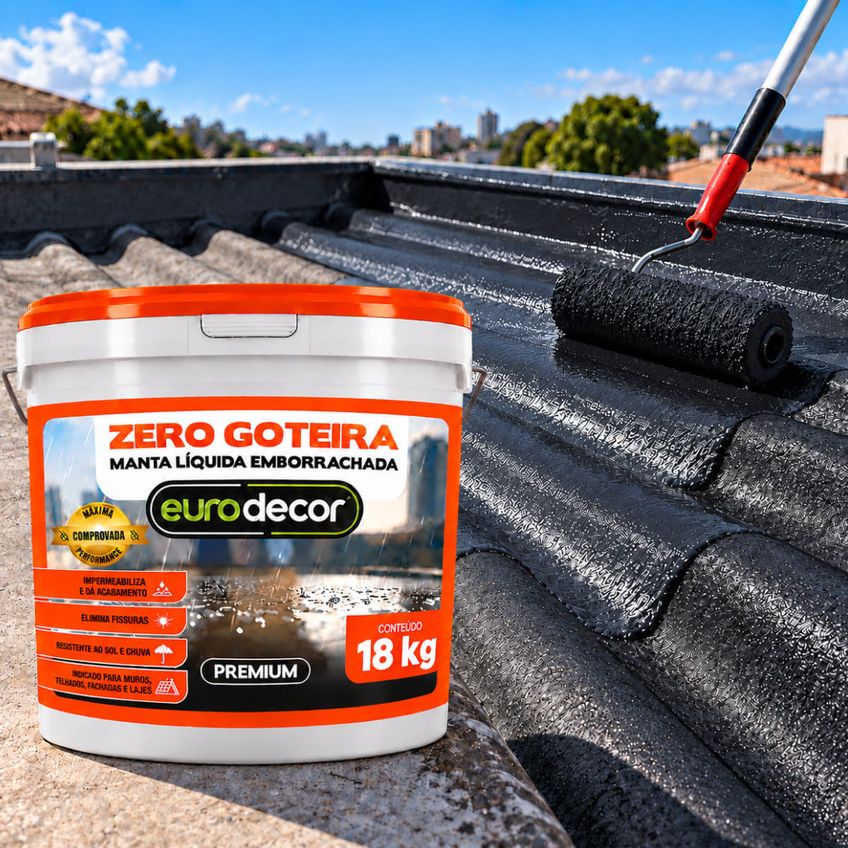 Manta Líquida Emborrachada Impermeabilizante Zero Goteira Preto 18 Kg Eurodecor - imagem 3