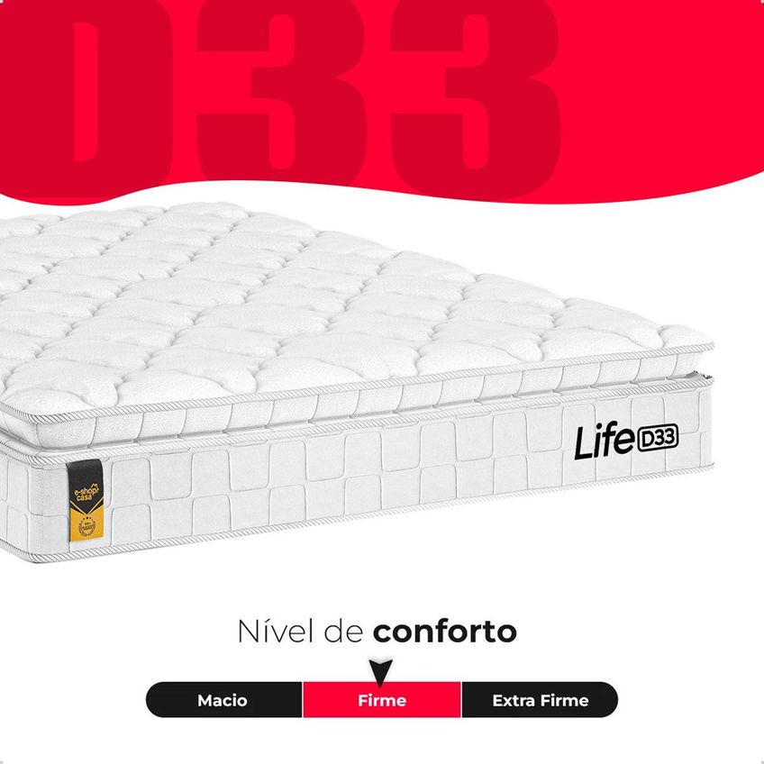 Cama Box Viúva Preto Colchão Life D33 Pillow Top Branco 61x128x188cm E-shop Casa - imagem 4