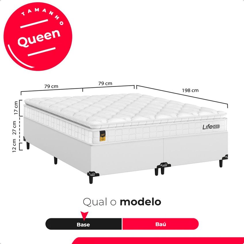 Cama Box Queen Couro Branco + Colchão Life D33 Pillow Top Branco - 61x158x188cm - E-shop Casa - imagem 3
