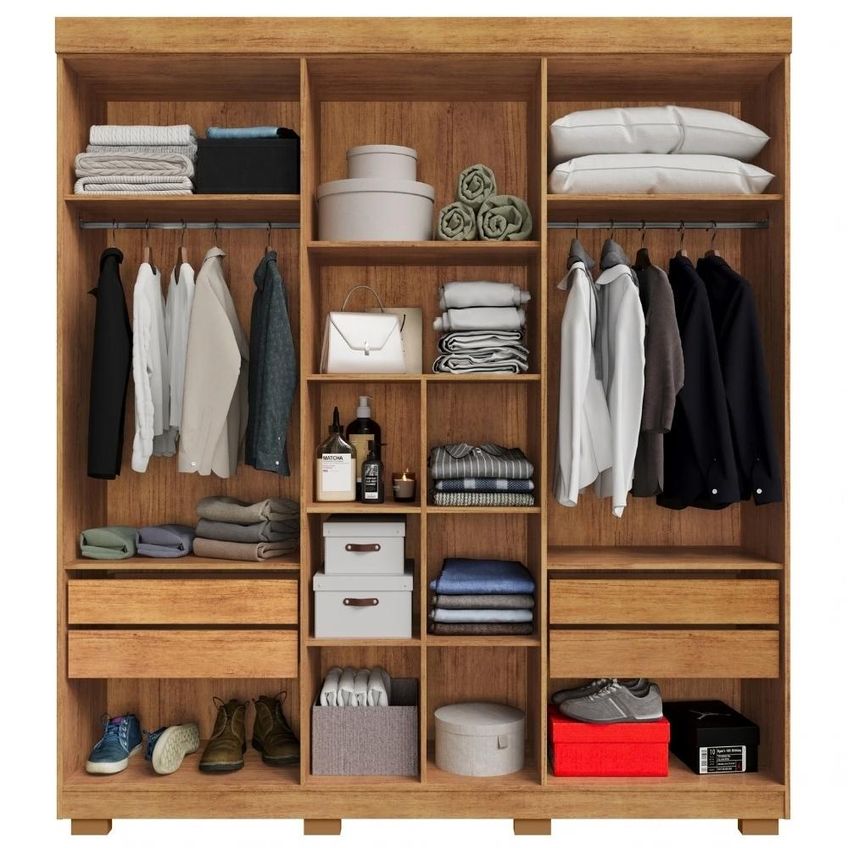 Guarda Roupa Casal 6 Portas Com Espelho 201 Cm Porto Bello Cedro Rudk - imagem 4
