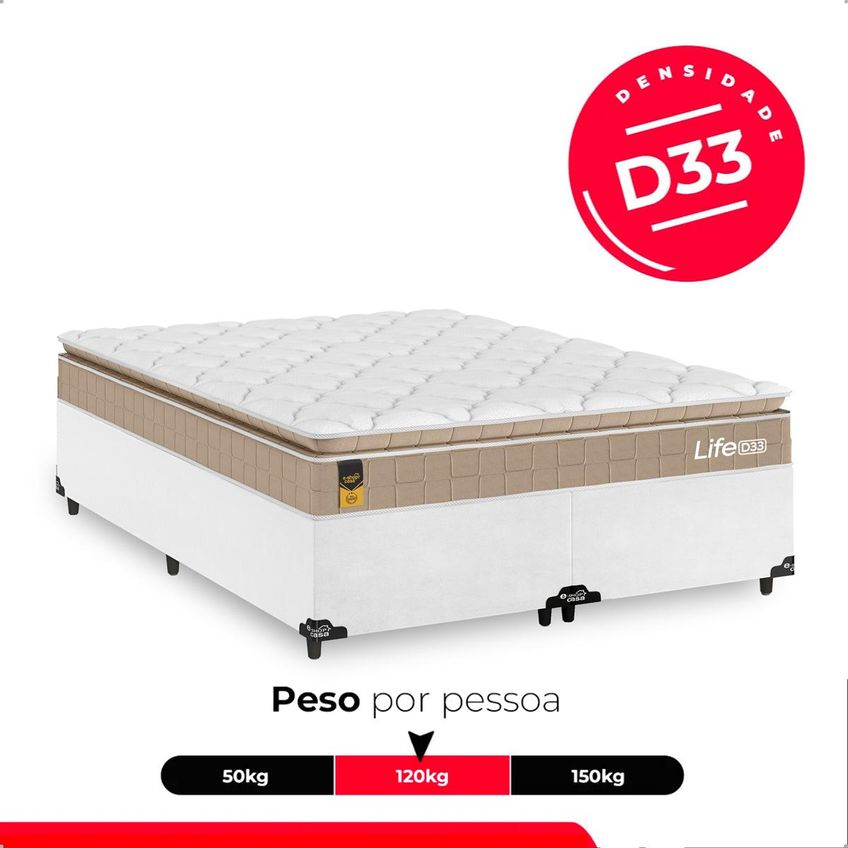 Cama Box Base Casal Bipartido Couro Branco Colchão Life D33 Pillow Top Bege 61x138x188cm E-shop Casa - imagem 5