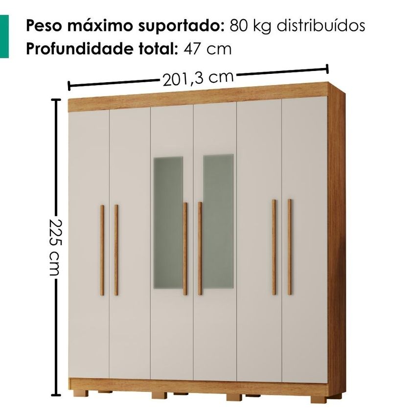 Guarda Roupa Casal 6 Portas Com Espelho 201 Cm Porto Bello Cedro Areia Rudk - imagem 3