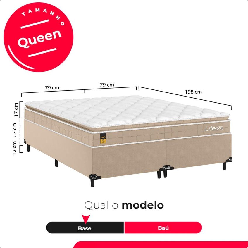 Cama Box Queen Colchão Life D33 Pillow Top Bege 61x158x188cm E-shop Casa - imagem 3