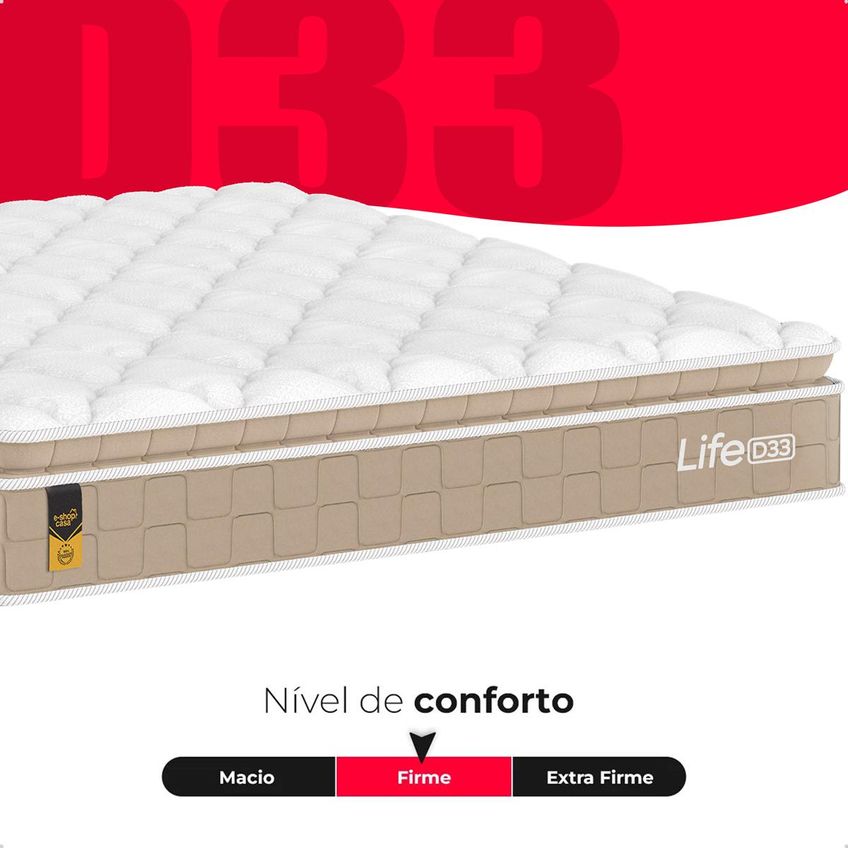Cama Box Queen Colchão Life D33 Pillow Top Bege 61x158x188cm E-shop Casa - imagem 4