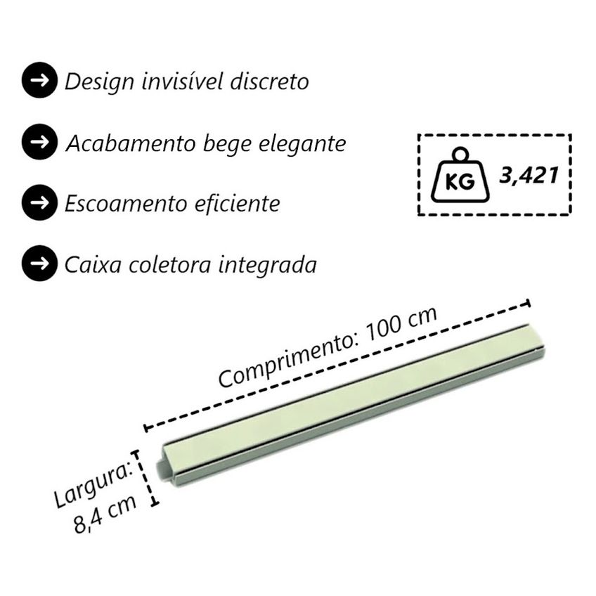 Kit 3 Grelha Invisível Oculta Caixa Coletora Bege 100x8cm - imagem 4