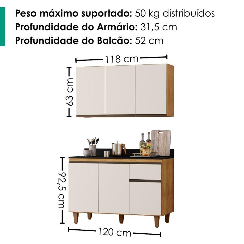 Armário Aéreo Suécia E Balcão Com Tampo 120 Cm Canadá Cedro Areia Rudk - imagem 3
