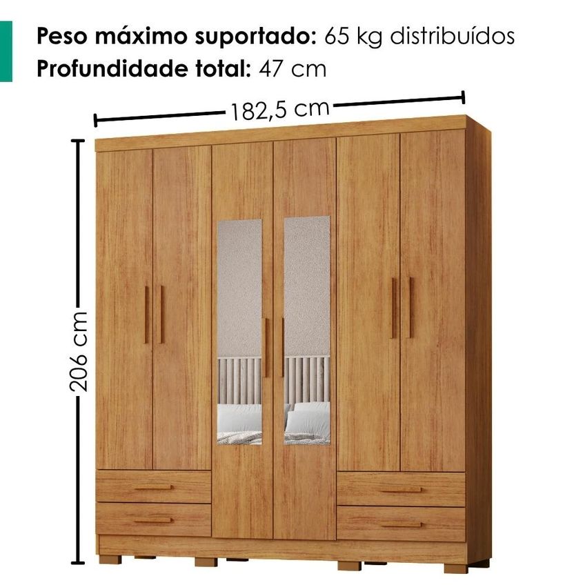 Guarda Roupa Casal 6 Portas Com Espelho 182 Cm Santiago Cedro Rudk - imagem 3