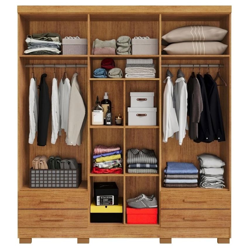 Guarda Roupa Casal 6 Portas Com Espelho 182 Cm Santiago Cedro Rudk - imagem 4