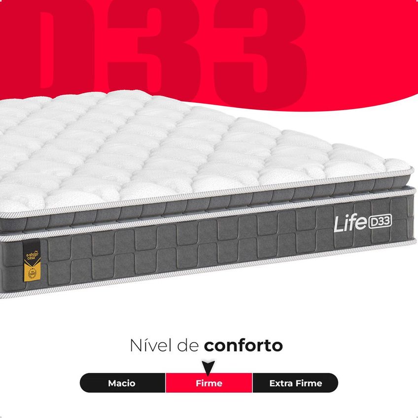 Cama Box Queen Cinza + Colchão Life D33 Pillow Top Preto - 61x158x188cm - E-shop Casa - imagem 4