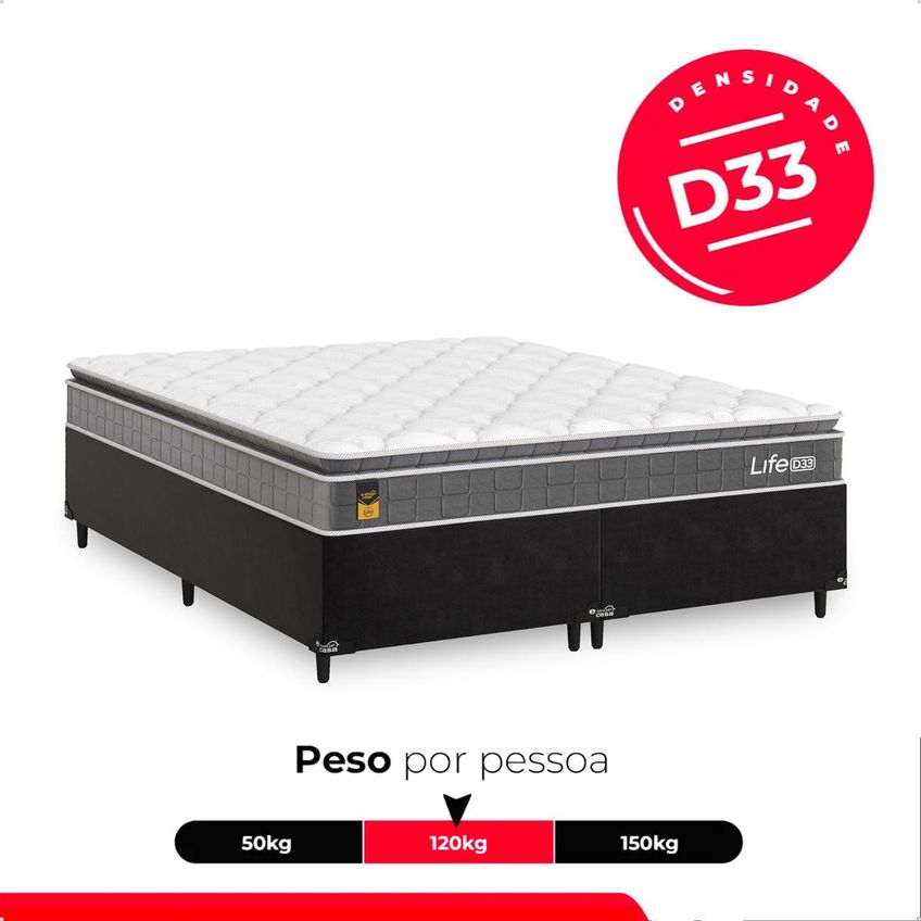 Cama Box Queen Cinza + Colchão Life D33 Pillow Top Preto - 61x158x188cm - E-shop Casa - imagem 5