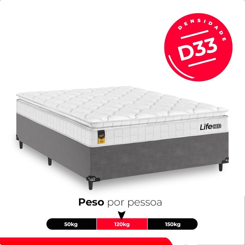 Cama Box Casal Cinza + Colchão Life D33 Pillow Top Branco - 61x138x188cm - E-shop Casa - imagem 5