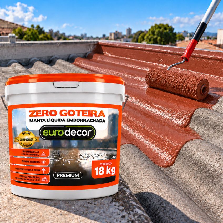 Manta Líquida Emborrachada Impermeabilizante Zero Goteira Vermelho Telha 18 Kg Eurodecor - imagem 3