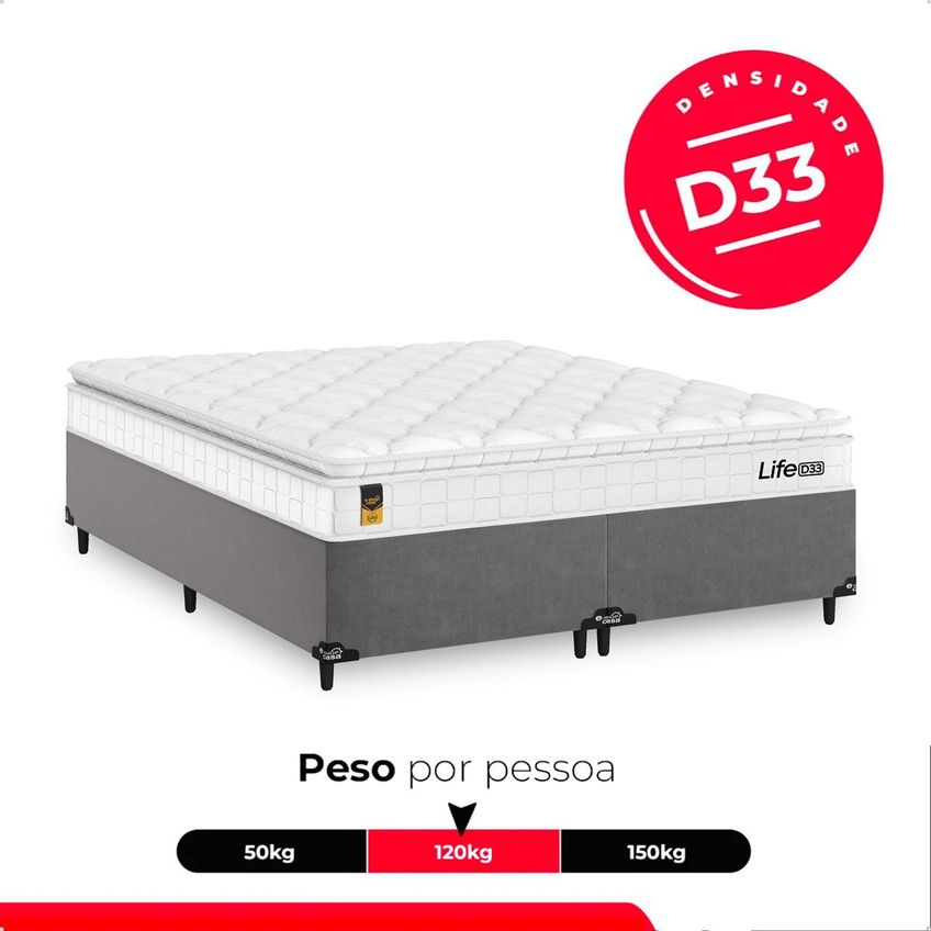 Cama Box Queen Cinza Colchão Life D33 Pillow Top 61x158x188cm Branco E-shop Casa - imagem 5
