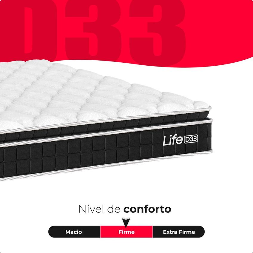 Cama Box Casal Couro Preto + Colchão Life D33 Pillow Top Preto - 61x138x188cm - E-shop Casa - imagem 4