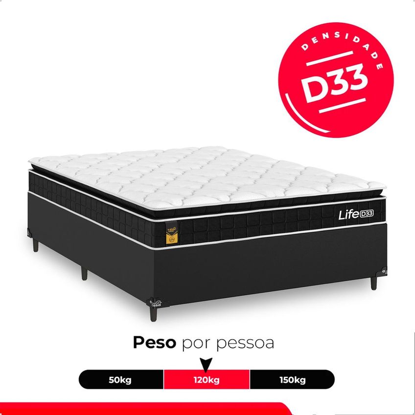 Cama Box Casal Couro Preto + Colchão Life D33 Pillow Top Preto - 61x138x188cm - E-shop Casa - imagem 5