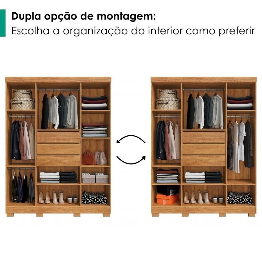 Guarda Roupa Casal 4 Portas Com Espelho 159 Cm Domus Cedro Areia Rudk - imagem 4