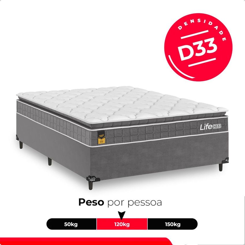 Cama Box Casal Colchão Life D33 Pillow Top 61x138x188cm Cinza E Shop Casa - imagem 5