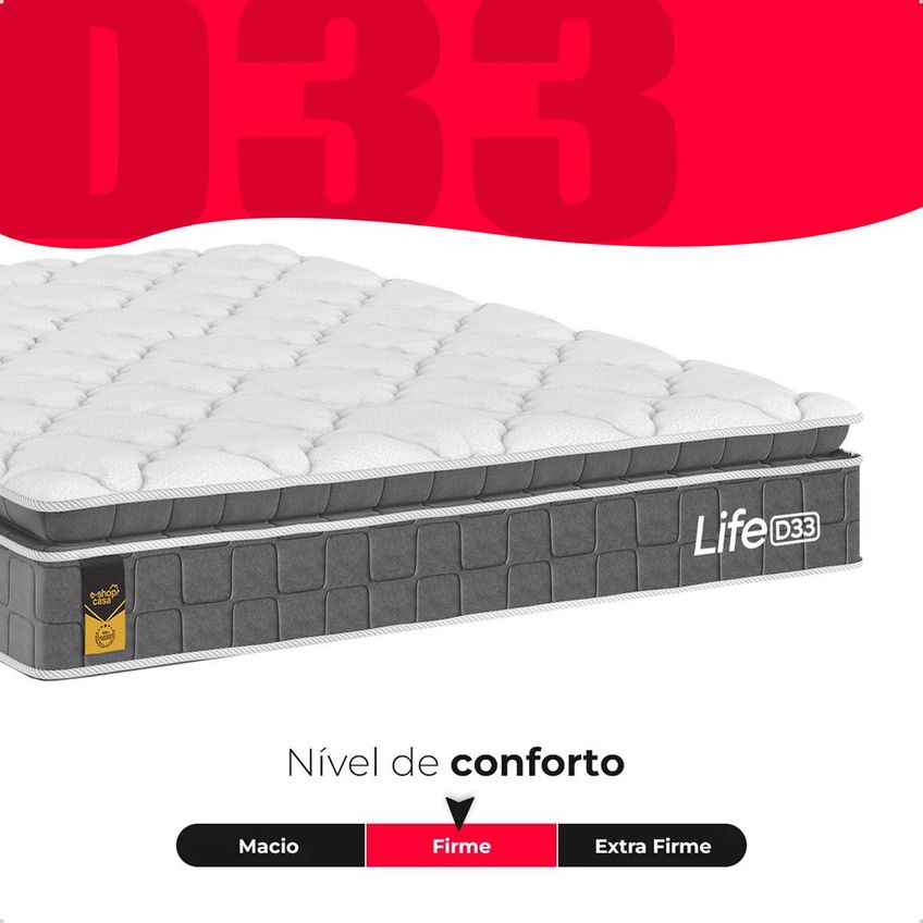Cama Box Viúva Couro Preto + Colchão Life D33 Pillow Top Cinza 61x128x188cm - E-shop Casa - imagem 4