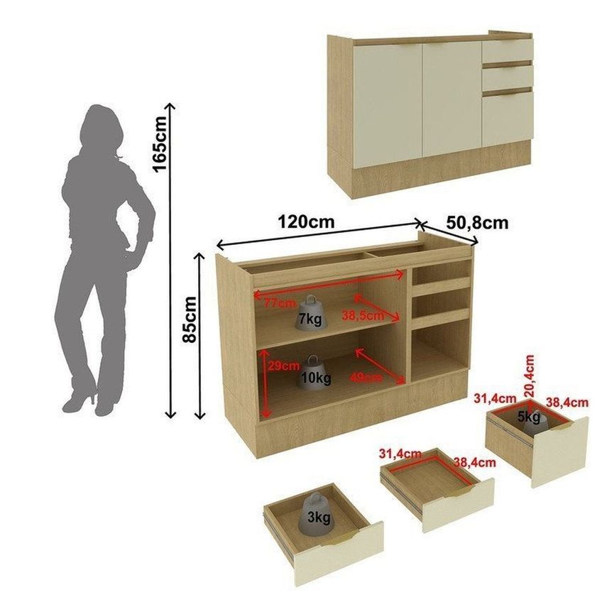 Cozinha Compacta Modulada 4 Peças Com Cristaleira Led Rodapé E Sem Tampo De Pia Nanda Nature Arenas Nature Arenas - imagem 4