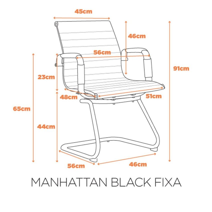 Cadeira Escritório Interlocutor Fixa Couro Ecológico E Aço Cromado Manhattan Black Preto - imagem 3