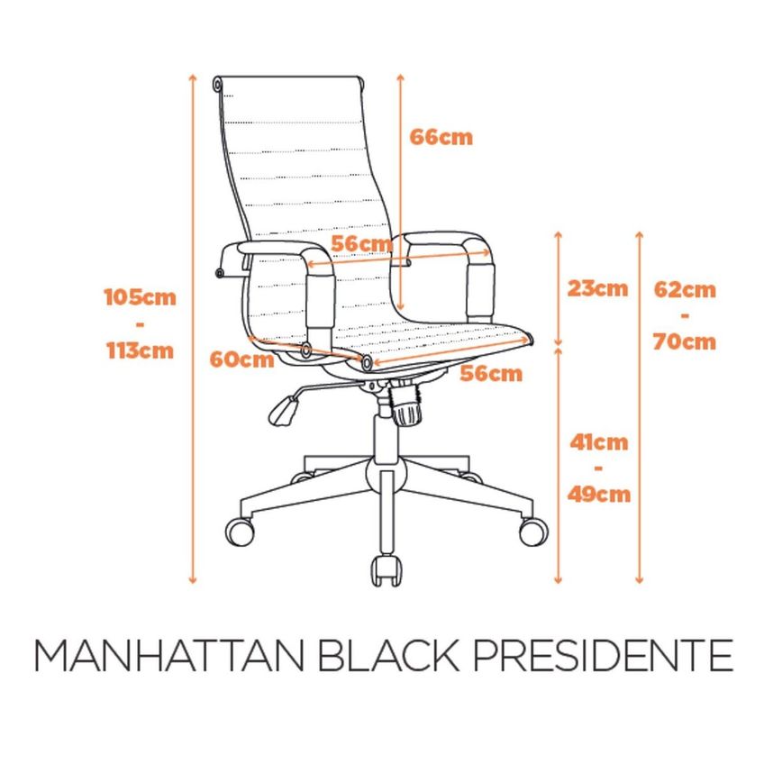 Cadeira Escritório Presidente Giratória Couro Ecológico E Aço Cromado Manhattan Black - Cor Preto - imagem 3