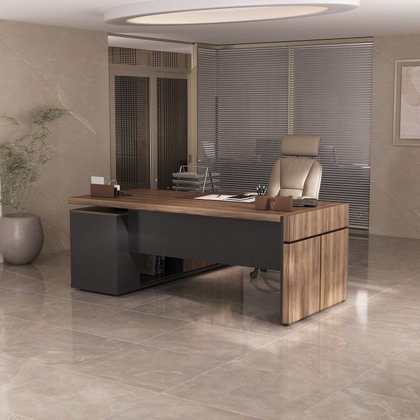 Escritório Para Advocacia Com Mesa Ampla E Imponente Mais Balcão Com Gavetas E Porta Nogal/preto - imagem 4