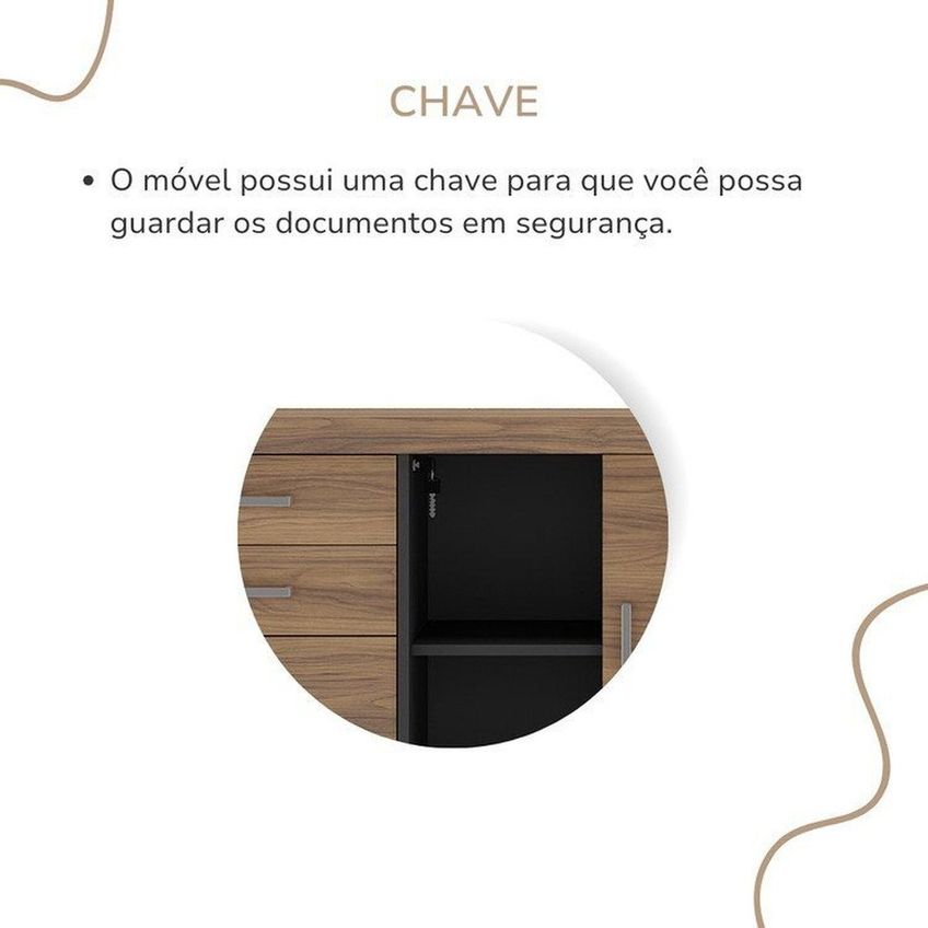 Escritório Para Advocacia Com Mesa Ampla E Imponente Mais Balcão Com Gavetas E Porta Nogal/preto - imagem 5