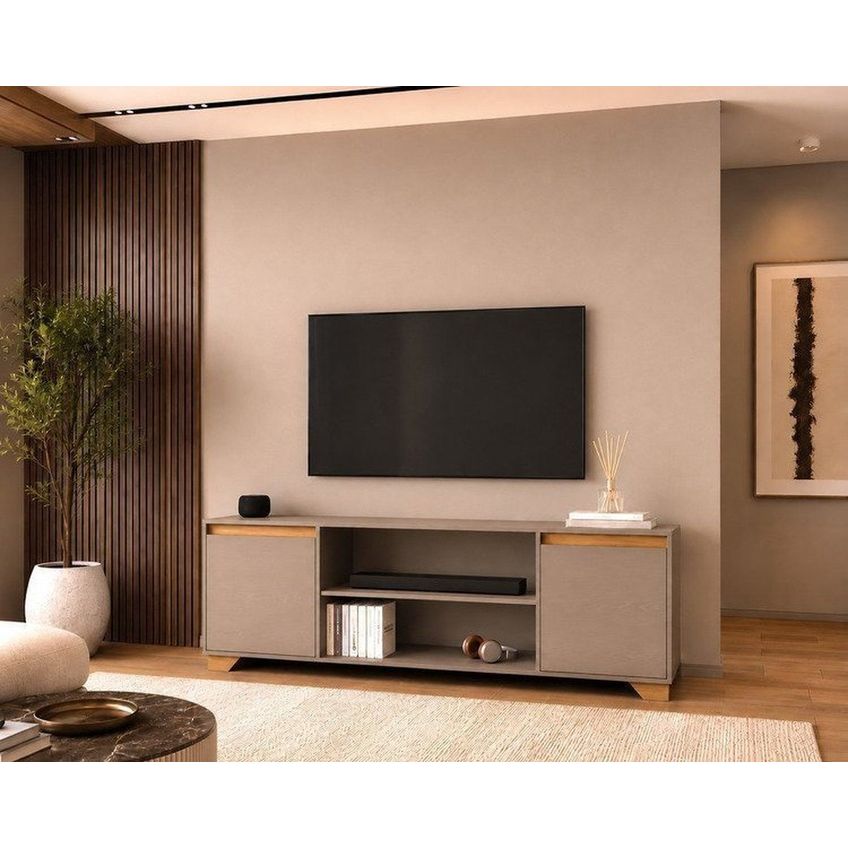 Rack Com Painel Para Tv Até 60” Com 2 Portas E Nichos Fumê/montana - imagem 5