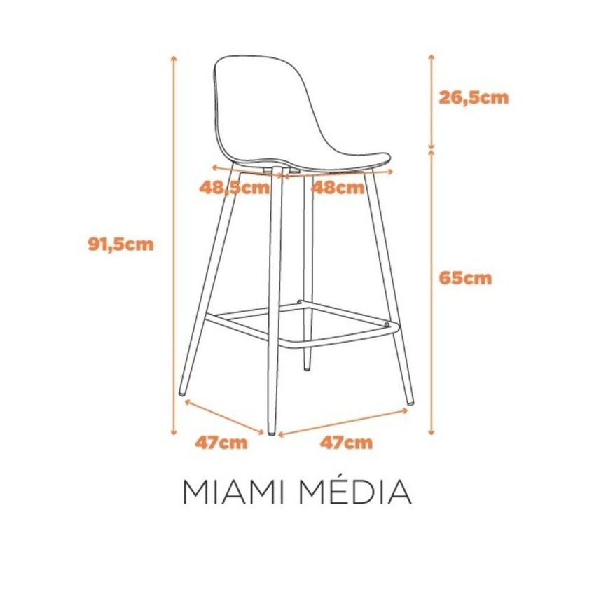 Kit Com 2 Banquetas Miami Média Assento Em Polipropileno E Base Em Aço Com Pintura Epóxi - Cor Pr Preto - imagem 2