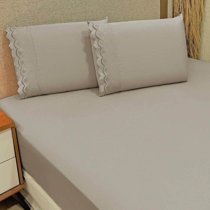 Jogo Cama Lençol Loren King Bordado Inglês Micro Percal 300 Fios 3 Peças Fendi - imagem 2