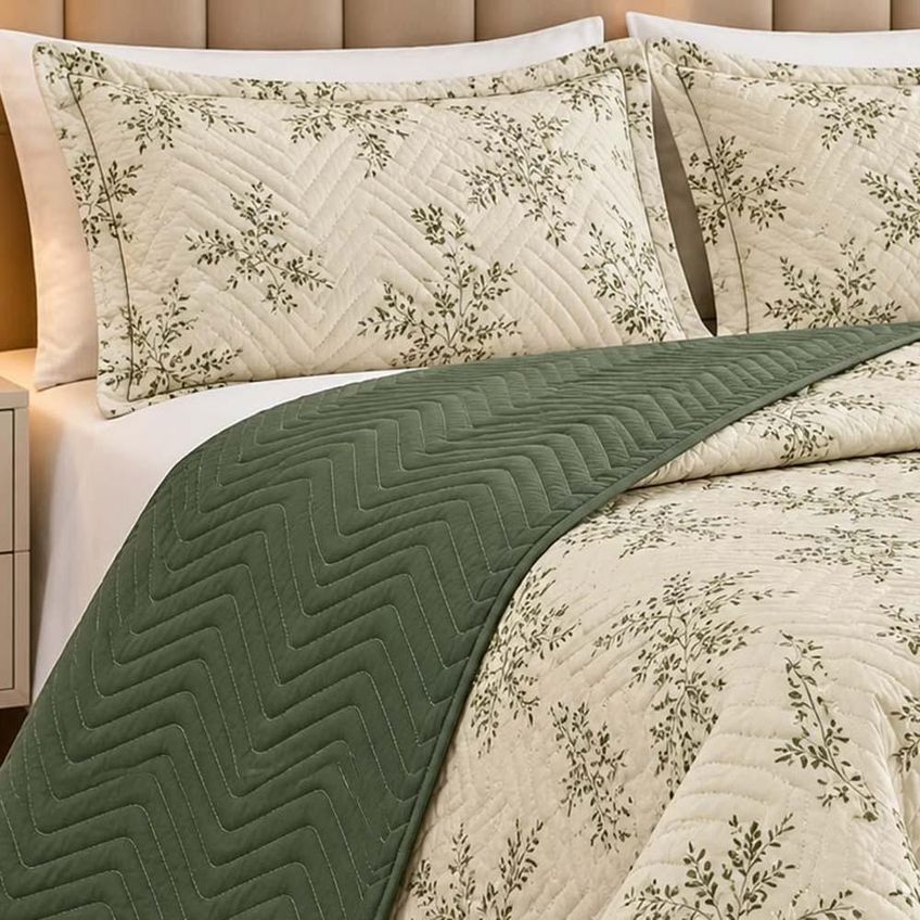 Kit Cobre Leito Floratta King Percal 150 Fios Dupla Face Estampado Colcha 3 Peças Floral Verde - imagem 3