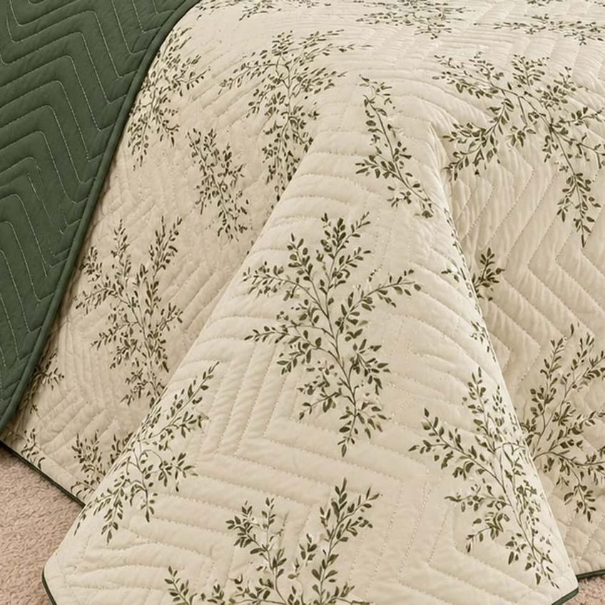 Kit Cobre Leito Floratta King Percal 150 Fios Dupla Face Estampado Colcha 3 Peças Floral Verde - imagem 4