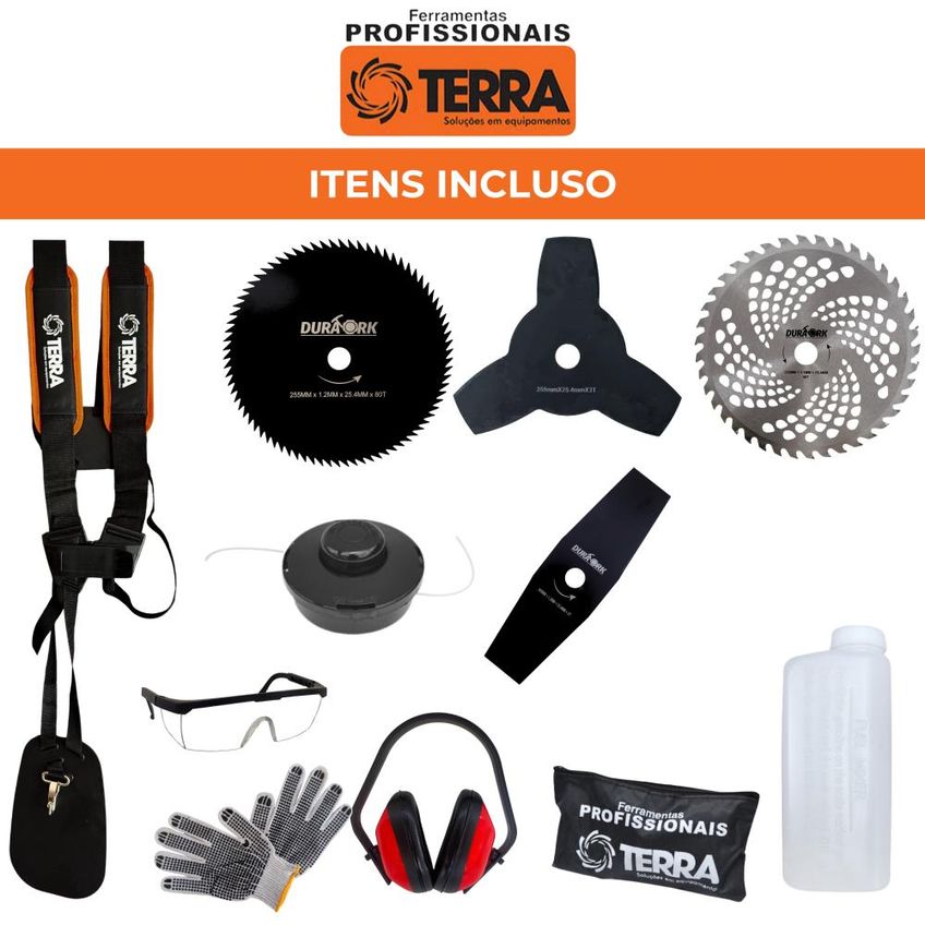 Podador De Grama Terra Grh430 À Gasolina 2t 1,7hp 43cc Com Lâmina Facão + Lâmina 3 Pontas + Disco 40 Dentes E 80 Dentes + Cabeçote De Nylon + Ep - imagem 3